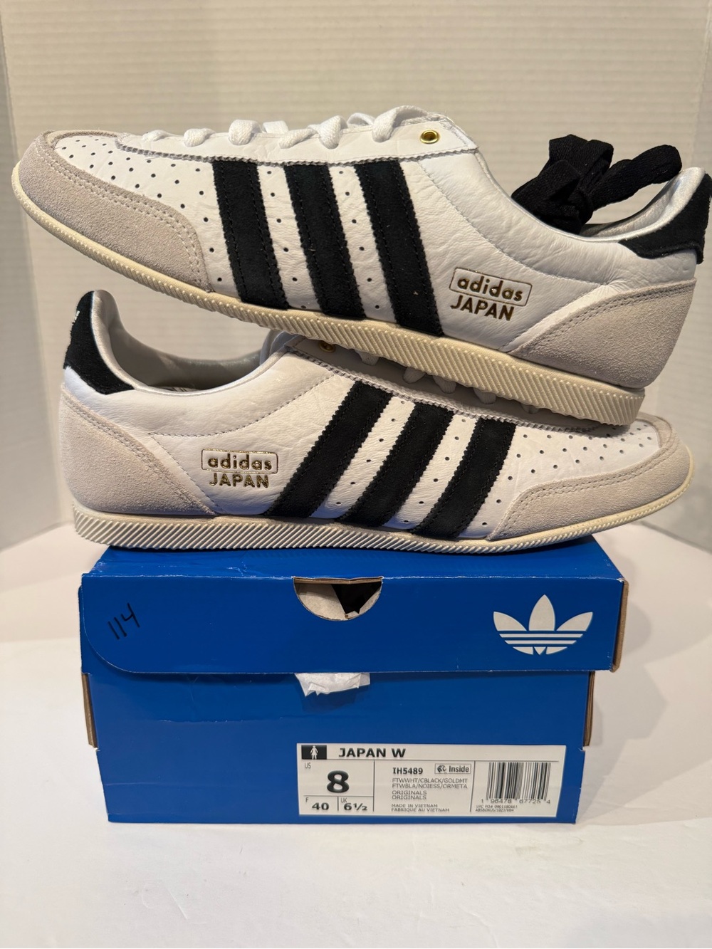 Women’s adidas Japan Sneakers - White with Black Stripes 8W